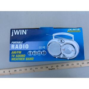 JWIN JX-M19 Portable AM FM Weather Radio. TV Channel HTF Black Model Travel Size